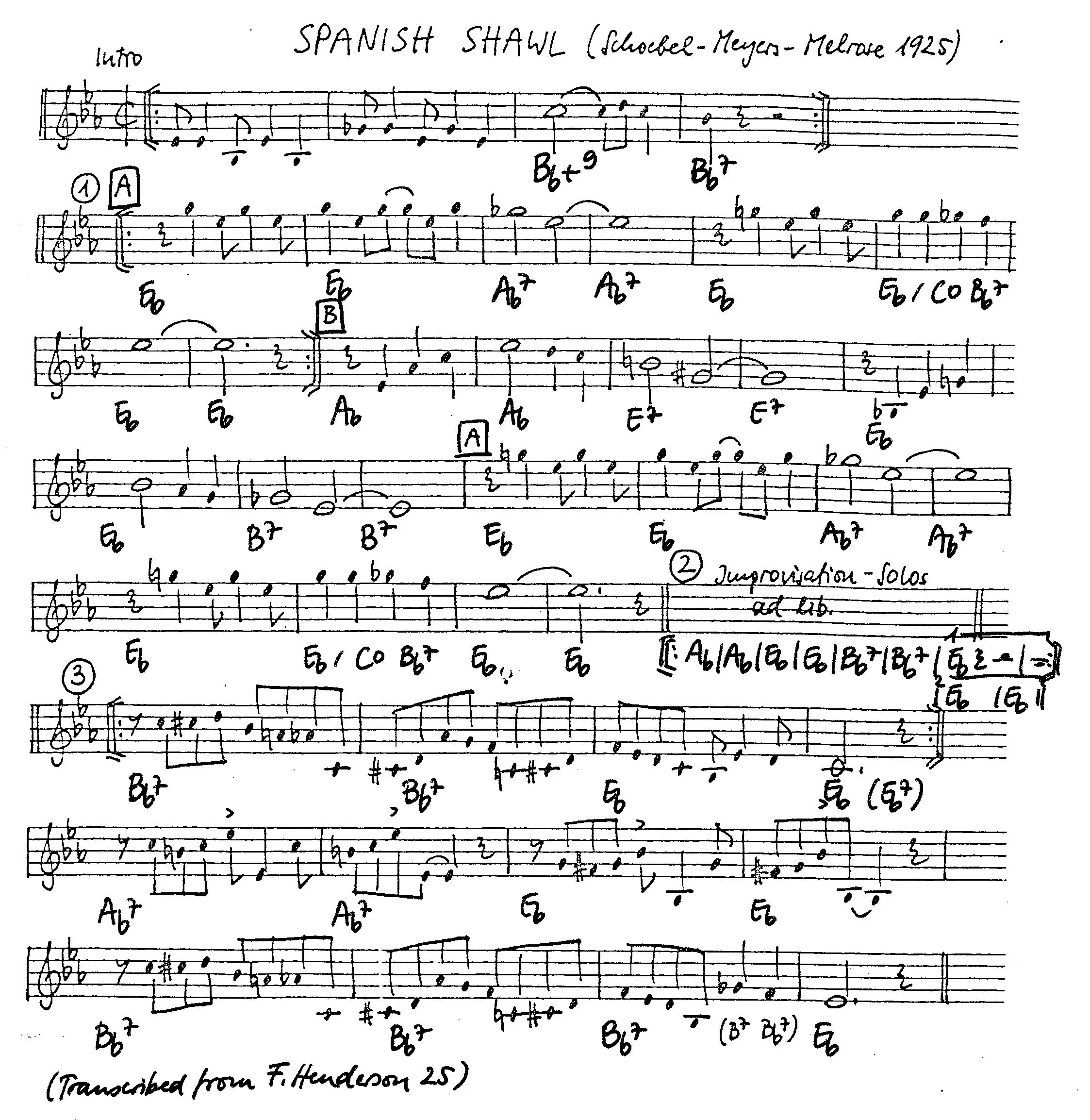 spanish shawl free jazz leadsheet - Courtesy of the Jungle Jazz Band